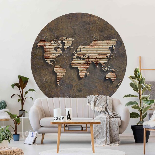 Self-adhesive round wallpaper - Rust World Map