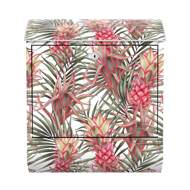 Letterbox - Red Pineapple With Palm Leaves Tropical