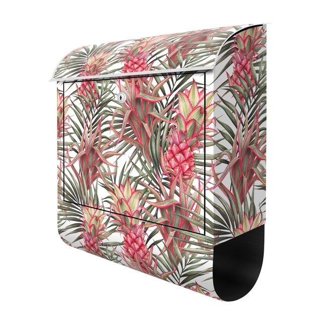 Letterbox - Red Pineapple With Palm Leaves Tropical