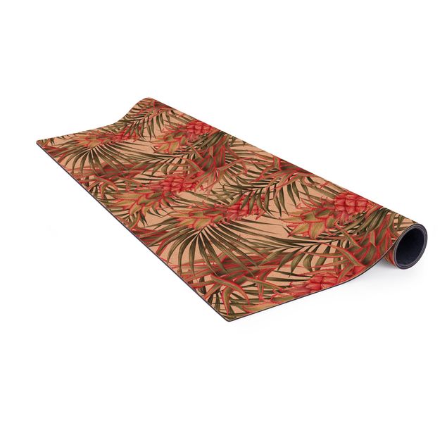 Dining room rugs Red Pineapple With Palm Leaves Tropical