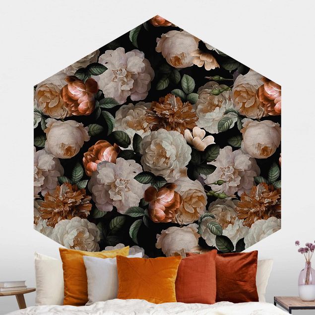 Hexagonal wallpapers Red Roses With White Roses