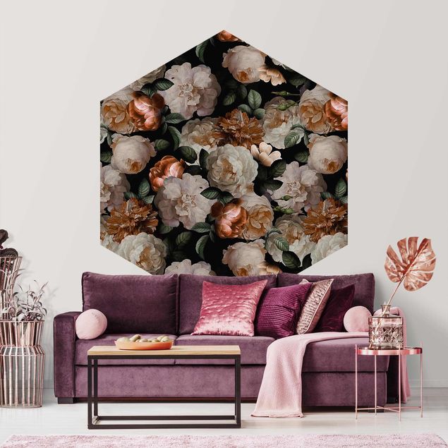 Self-adhesive hexagonal pattern wallpaper - Red Roses With White Roses