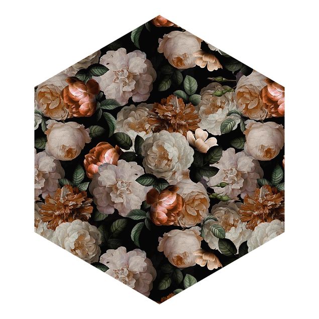 Self-adhesive hexagonal pattern wallpaper - Red Roses With White Roses