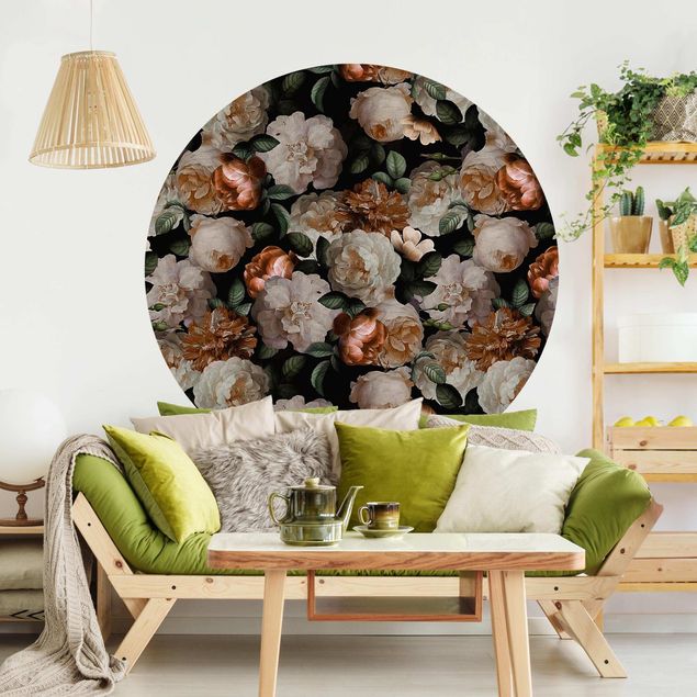 Self-adhesive round wallpaper - Red Roses With White Roses
