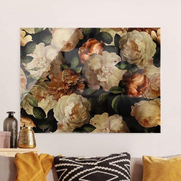Glass print - Red Roses With White Roses - Landscape format