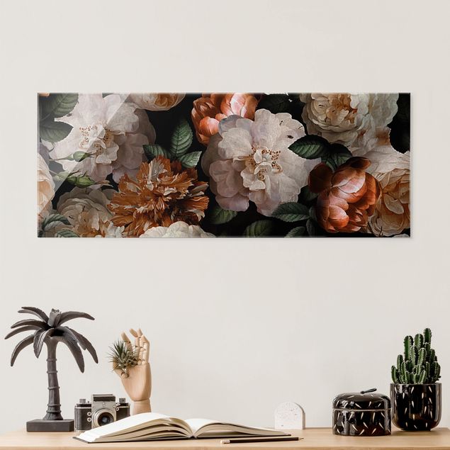Glass print - Red Roses With White Roses - Panorama