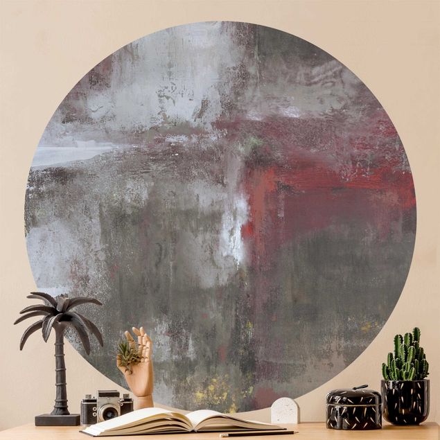 Self-adhesive round wallpaper - Red Structure With Golden Accents