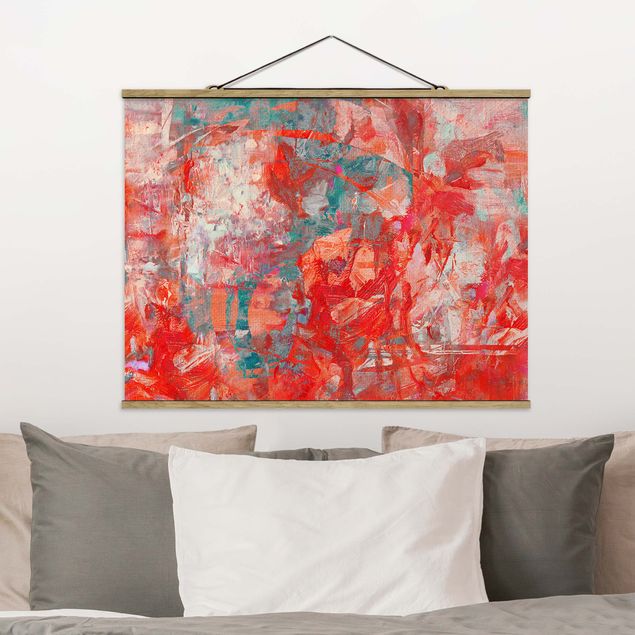Fabric print with poster hangers - Red Fire Dance - Landscape format 4:3