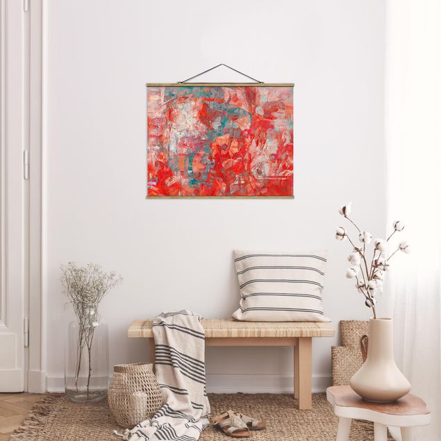 Fabric print with poster hangers - Red Fire Dance - Landscape format 4:3