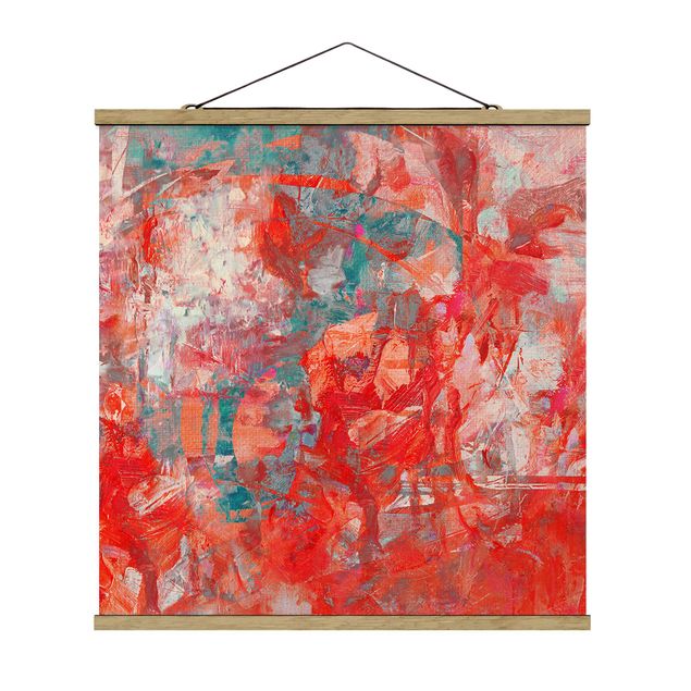 Fabric print with poster hangers - Red Fire Dance - Square 1:1