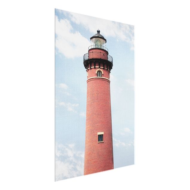 Glass print - Red Lighthouse On Sky Blue Backdrop