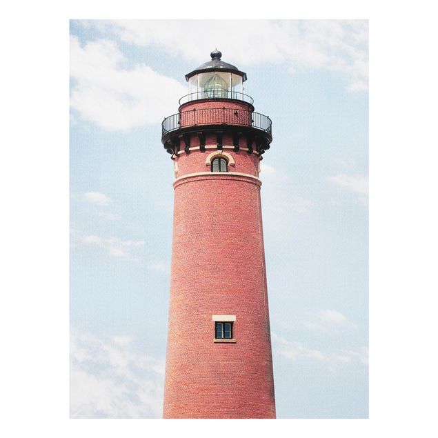 Glass print - Red Lighthouse On Sky Blue Backdrop
