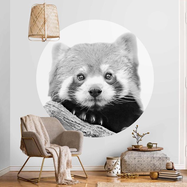 Self-adhesive round wallpaper - Red Panda In Black And White