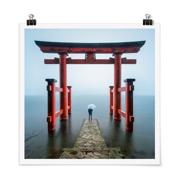 Poster - Red Torii At Lake Ashi