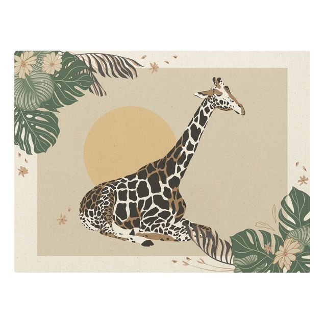 Canvas print gold - Safari Animals - Giraffe At Sunset