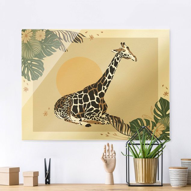Glas Magnettafel Safari Animals - Giraffe At Sunset