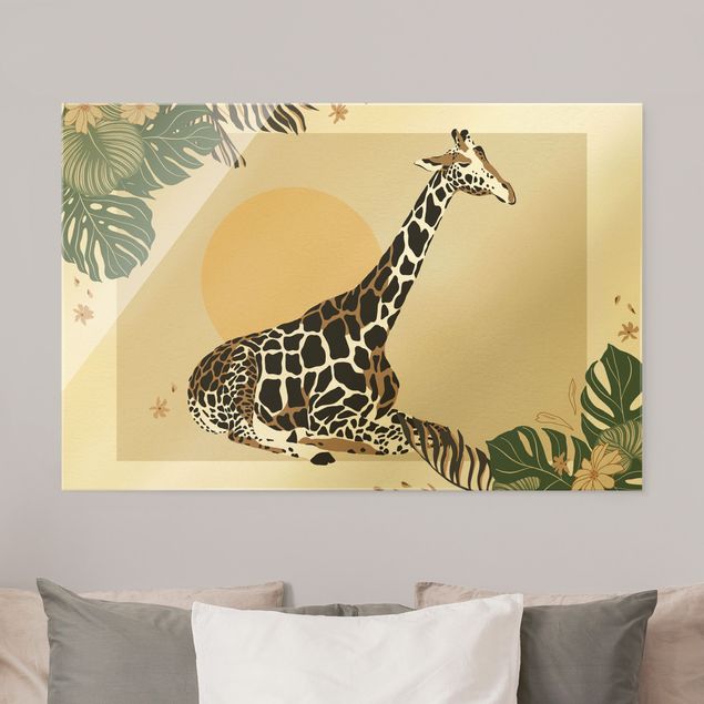 Glass print - Safari Animals - Giraffe At Sunset - Landscape format