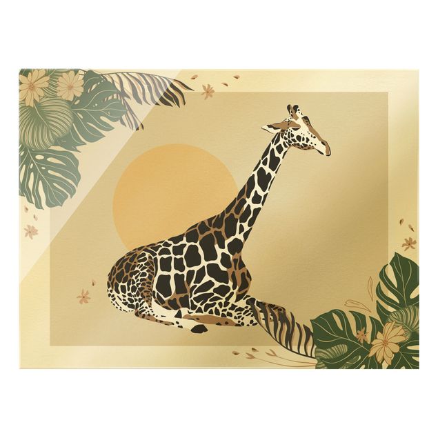 Glass print - Safari Animals - Giraffe At Sunset - Landscape format