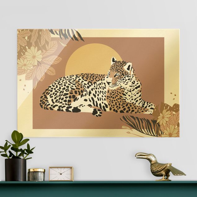 Glass print - Safari Animals - Leopard At Sunset - Landscape format