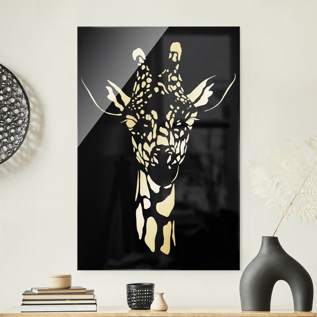 Magnettafel Glas Safari Animals - Portrait Giraffe Black