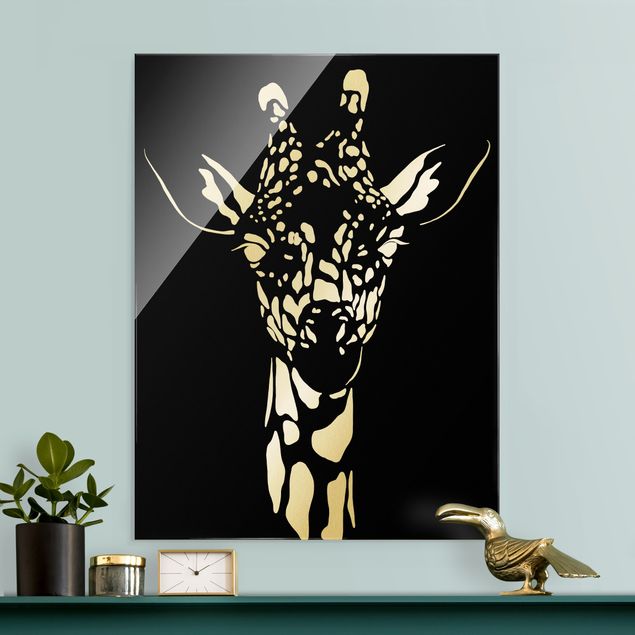 Glass print - Safari Animals - Portrait Giraffe Black - Portrait format