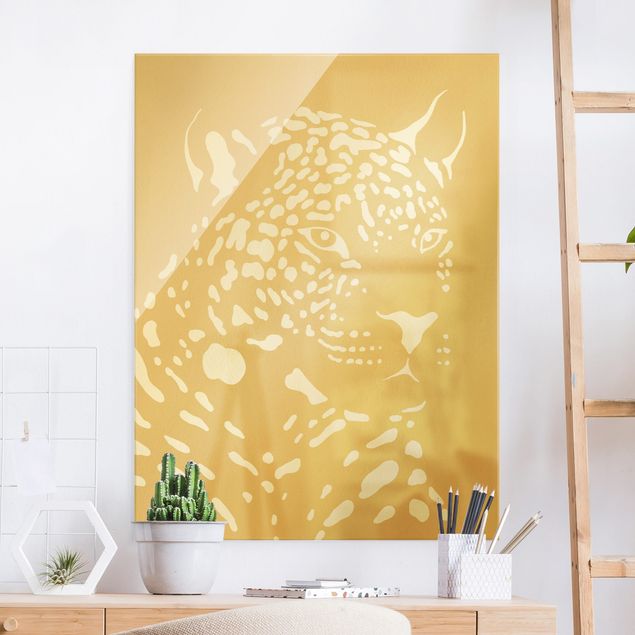 Glass print - Safari Animals - Portrait Leopard Beige - Portrait format