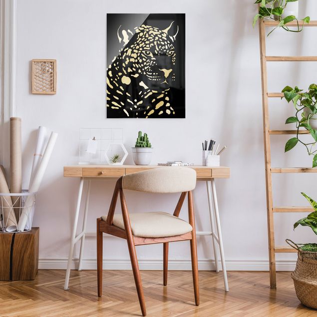 Glass print - Safari Animals - Portrait Leopard Black - Portrait format