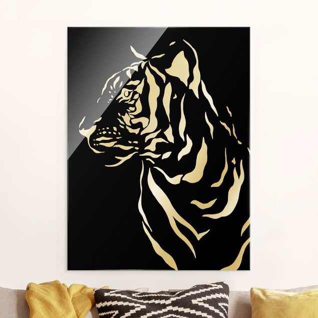 Glas Magnetboard Safari Animals - Portrait Tiger Black
