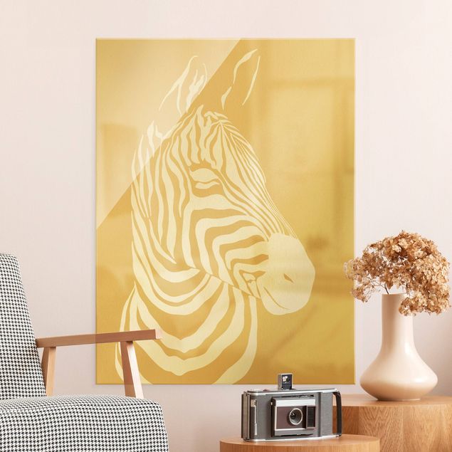 Glass print - Safari Animals - Portrait Zebra Beige - Portrait format