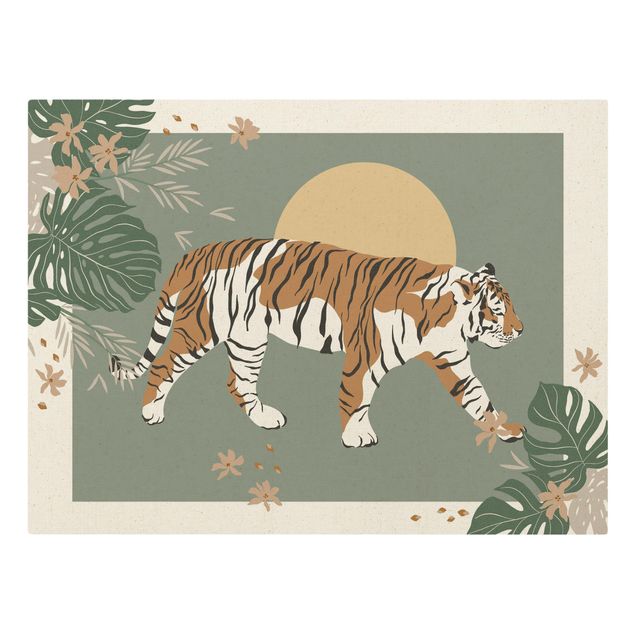 Canvas print gold - Safari Animals - Tiger At Sunset