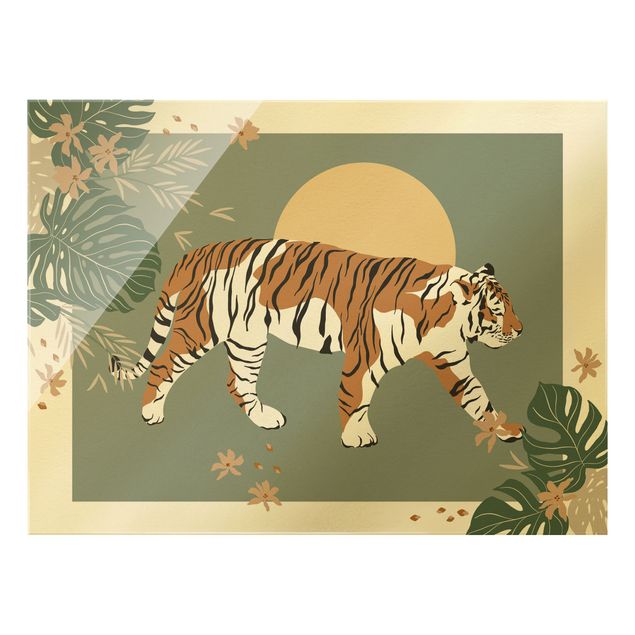 Glass print - Safari Animals - Tiger At Sunset - Landscape format