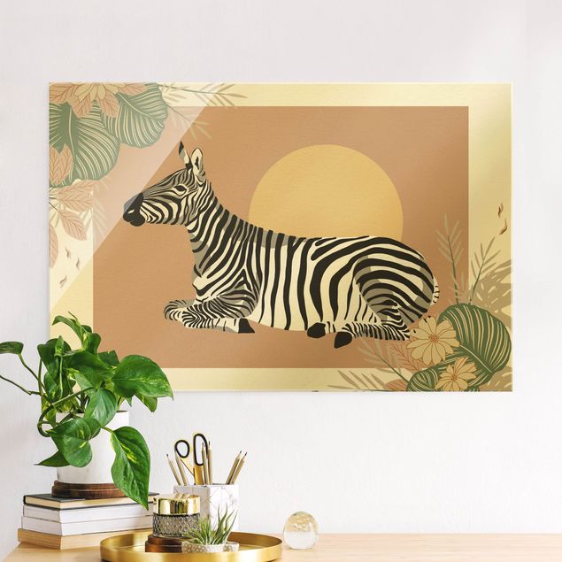 Glas Magnetboard Safari Animals - Zebra At Sunset