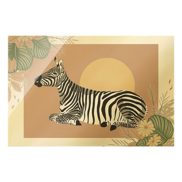Glass print - Safari Animals - Zebra At Sunset - Landscape format