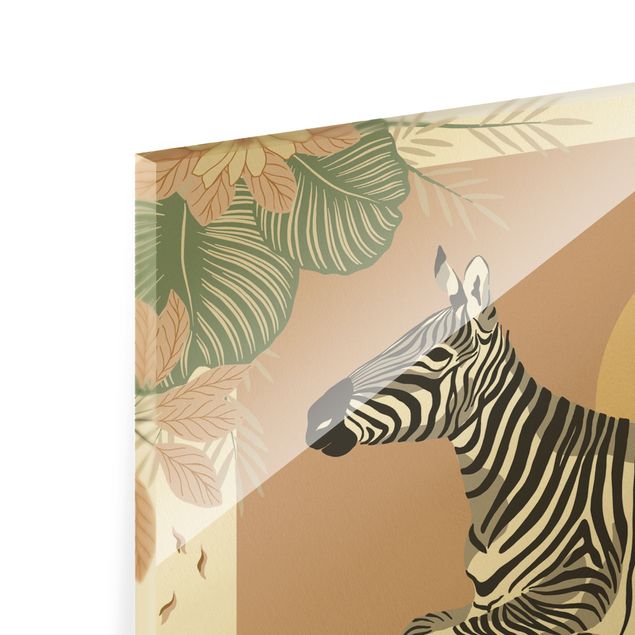 Glass print - Safari Animals - Zebra At Sunset - Landscape format