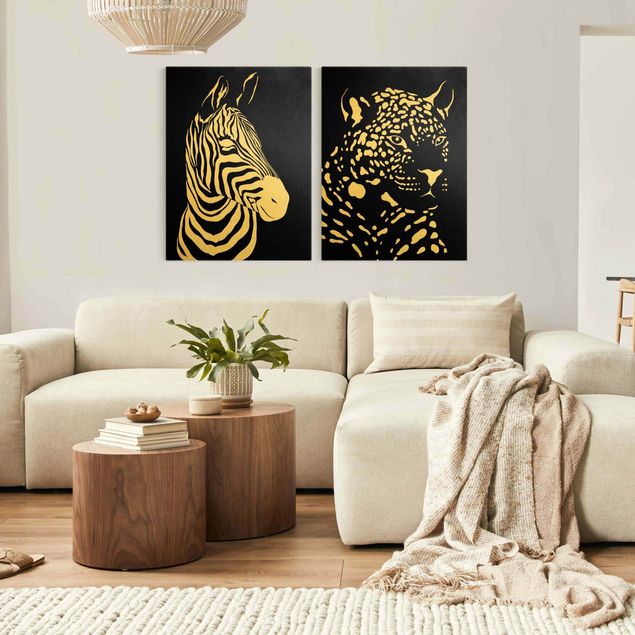 Print on canvas - Safari Animals - Zebra and Leopard Black