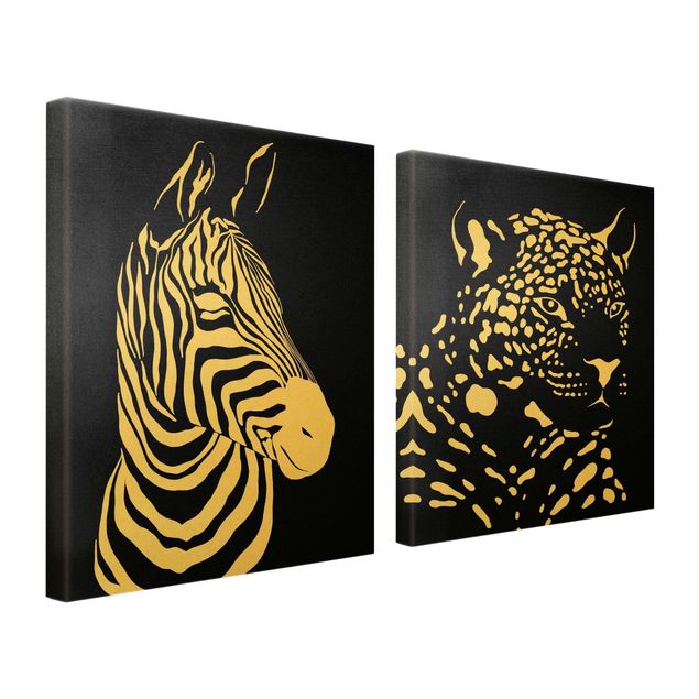 Print on canvas - Safari Animals - Zebra and Leopard Black
