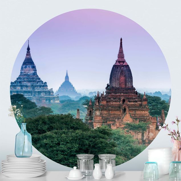 Self-adhesive round wallpaper - Temple Grounds In Bagan