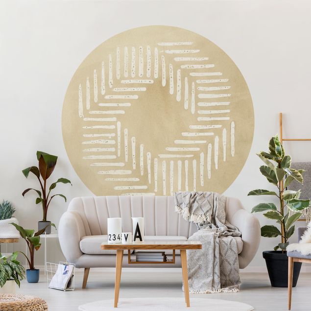 Self-adhesive round wallpaper - Sand Coloured Modern Geometry
