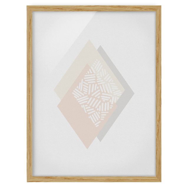 Framed poster - Soft Colours Geometry Diamonds