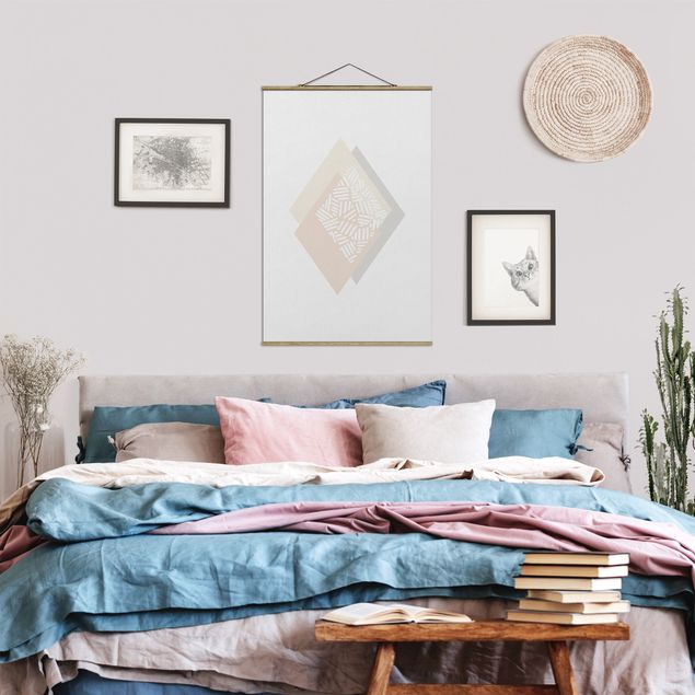 Fabric print with poster hangers - Soft Colours Geometry Diamonds - Portrait format 2:3