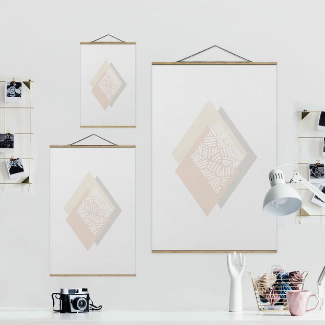 Fabric print with poster hangers - Soft Colours Geometry Diamonds - Portrait format 2:3