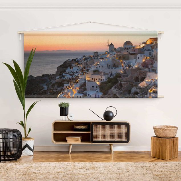 extra large wall tapestry Santorini At Night