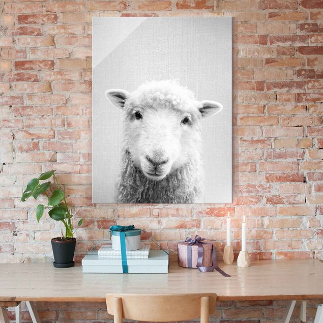 Glass print - Sheep Steffi Black And White