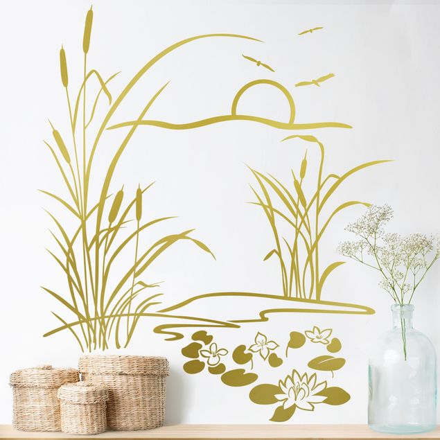 Leaf wall stickers Reed With Waterlilies