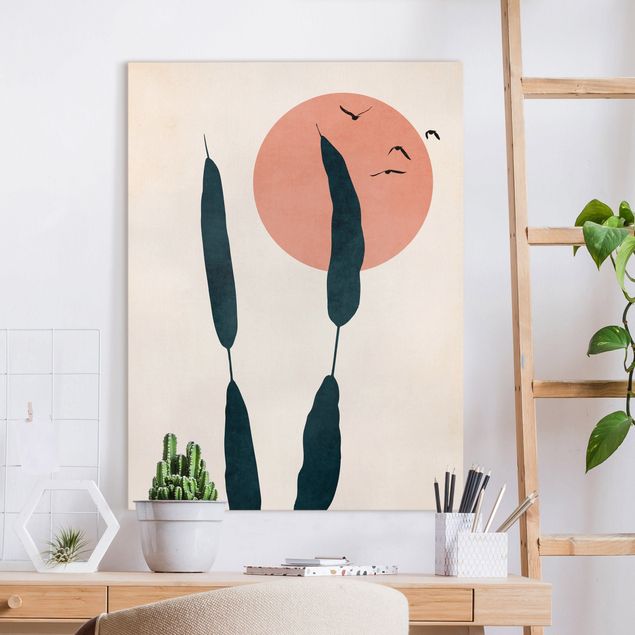 Print on canvas - Reed In Front Of Pink Sun