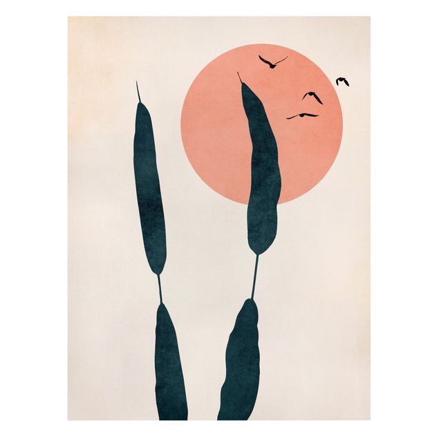 Print on canvas - Reed In Front Of Pink Sun