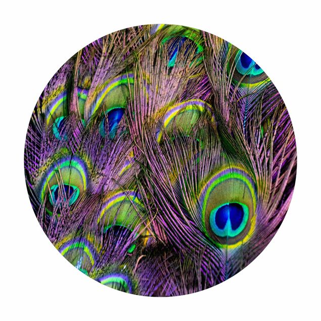 Vinyl Floor Mat round - Iridescent Paecock Feathers