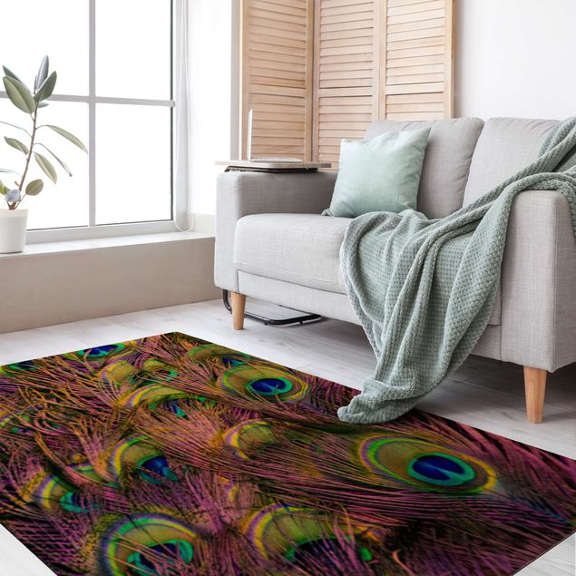 Multicoloured rug Iridescent Paecock Feathers