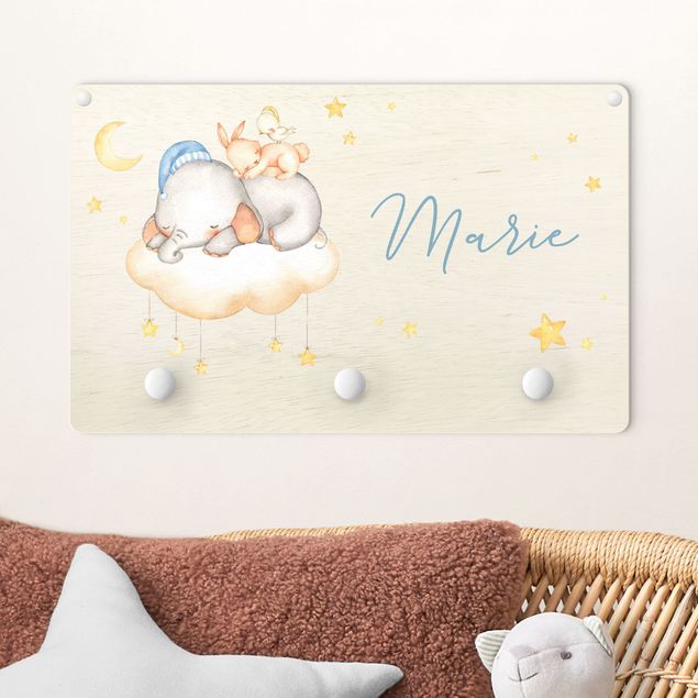 Coat rack for children - Sleeping Animal Friends At Night With Customised Name