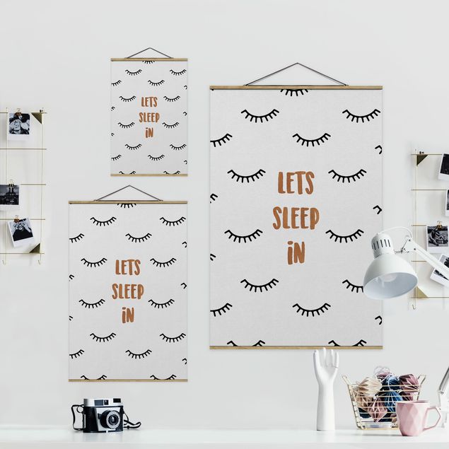 Fabric print with poster hangers - Bedroom Quote Lets Sleep In - Portrait format 2:3